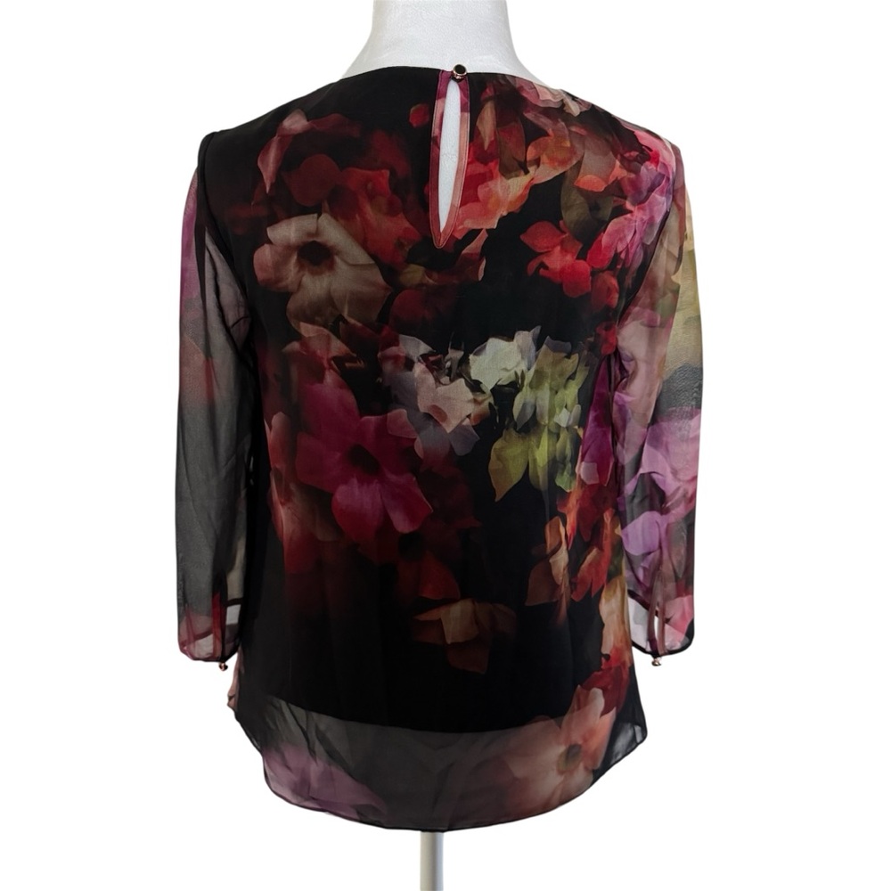 Ted Baker London Wolbrr Floral Pleated Chiffon Blouse Sheer Sleeve Size XS - Picture 5 of 12